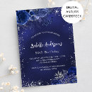 Search for blue flowers birthday invitations Blue and white