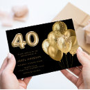 Search for black balloons 40th birthday invitations Gold