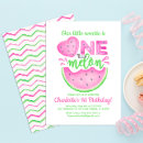 Search for one in a melon 1st birthday invitations Pink and green