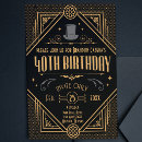 Search for 1920s 40th birthday invitations Black and gold