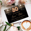 Search for 80th save date postcards Black and gold