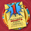 Search for superhero 1st birthday invitations Cartoon