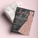 Search for black rose gold 40th birthday invitations Forty and fabulous
