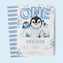 Search for penguin 1st birthday invitations Blue