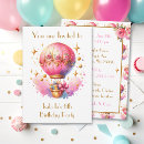 Search for hot air balloon birthday invitations Pink and gold