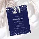 Search for navy blue 21st birthday invitations Silver