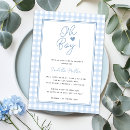 Search for blue gingham baby shower invitations Script calligraphy