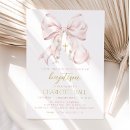 Search for pink girl christening invitations Pink bow baptism