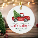 Search for red truck ornaments Just married