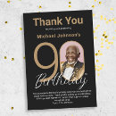 Search for 90th birthday thank you cards Black and gold