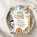 Search for jungle animals 1st birthday invitations Modern