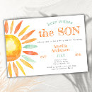 Search for here comes the son baby shower invitations Blue yellow