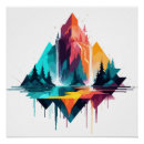 Recherche de montagnes de cascade posters Aquarelle