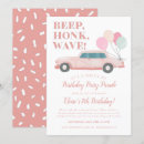 Search for pink car birthday invitations Retro