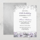 Search for purple and silver birthday invitations Glitter