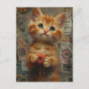 Search for kitten with yarn postcards Feline
