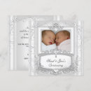 Search for boy and girl twin christening invitations Silver
