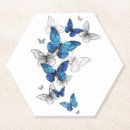 Recherche de papillons bleus dessous de verres Blanc