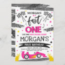Search for pink car birthday invitations Fast one birthday