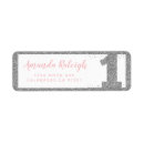 Search for pink and silver glitter return address labels First birthday