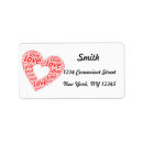 Search for red heart return address labels Handwritten script