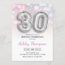 Search for balloons 30th birthday invitations Pink