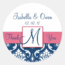Search for blue damask wedding stickers Thank you