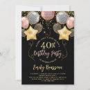 Search for black balloons 40th birthday invitations Gold glitter