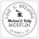 Search for love is brewing wedding stickers Rustic