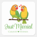 Search for love bird wedding stickers Just married
