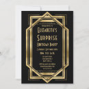 Search for roaring 20s birthday invitations Black gold