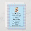 Search for blue gingham baby shower invitations Teddy bear