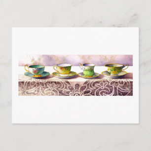 0001 Row of Teacups Postcard