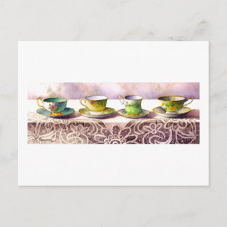 0001 Row of Teacups Postcard