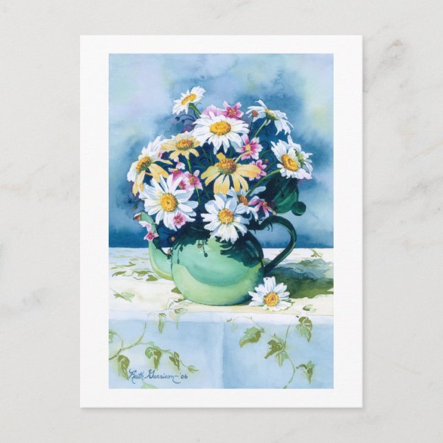 0006 Daisies in Green Teapot Postcard (Front)