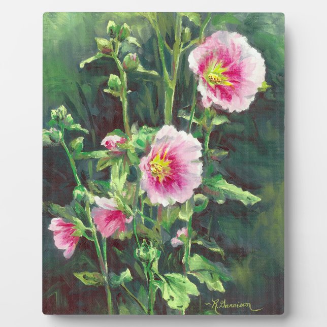 0013 Pink Hollyhocks Plaque (Front)