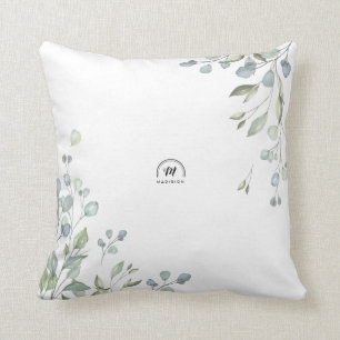 001 Leaves Eucalyptus Greenery Simply Minimalist Throw Pillow