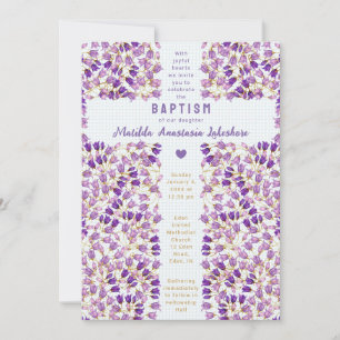 001 Sky Blue Stained Glass Garden Gingham Baptism Invitation