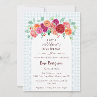 001 Sky Blue Watercolor Wildflower Baby Shower Invitation
