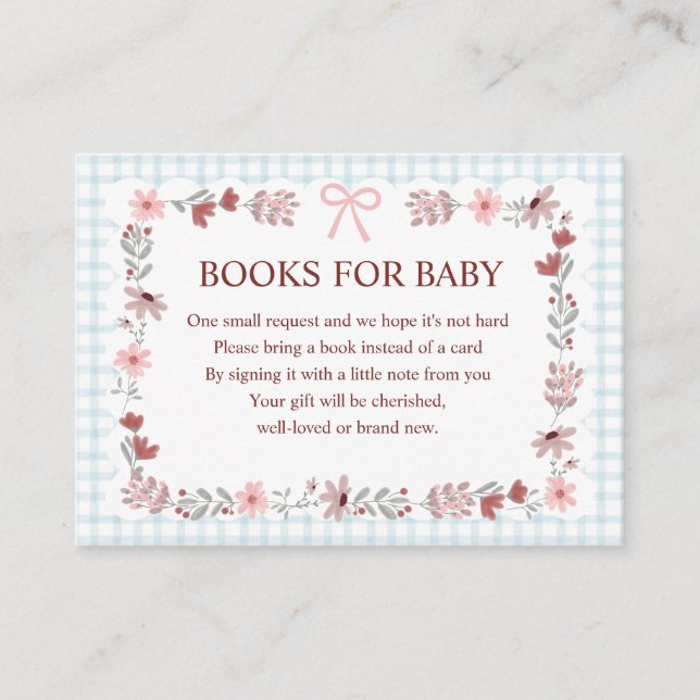 001 Sky Blue Wildflower Bow Frame Gingham Books Enclosure Card (Front)
