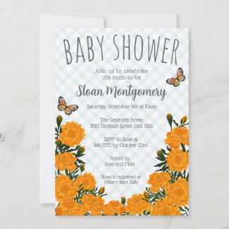 001 Sky Monarch Butterfly Marigold Baby Shower Invitation