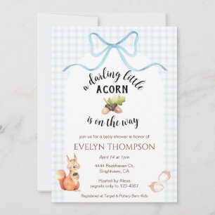 001 Sky Squirrel Acorn Gingham Bow Baby Shower Invitation