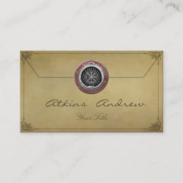 [001] Vegvisir - Viking Silver Magic Runic Compass Business Card (Front)
