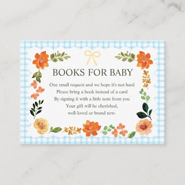 002 Cerulean Gingham Baby Shower Enclosure Card (Front)