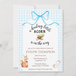 002 Cerulean Squirrel Acorn Gingham Baby Shower Invitation