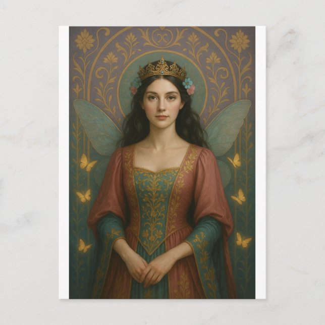 004_A fairy princess in muted rose and teal green. Postcard (Front)
