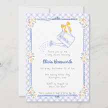 004 Indigo Blue Gingham Watering Can Baby Shower