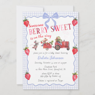 004 Indigo Gingham Berry Sweet Farm Baby Shower Invitation
