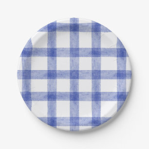 004 Indigo Watercolor Plaid Small Paper Plates