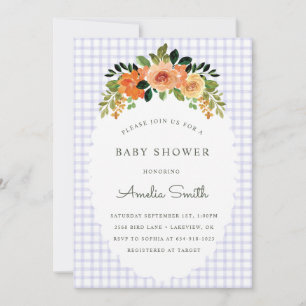 005 Iris Floral Gingham Baby Shower Invitations